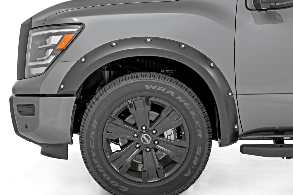 Nissan Titan Fender Flares - Front + Rear - Rough Country - Pocket - Unpainted - Flat Black - '17-'23